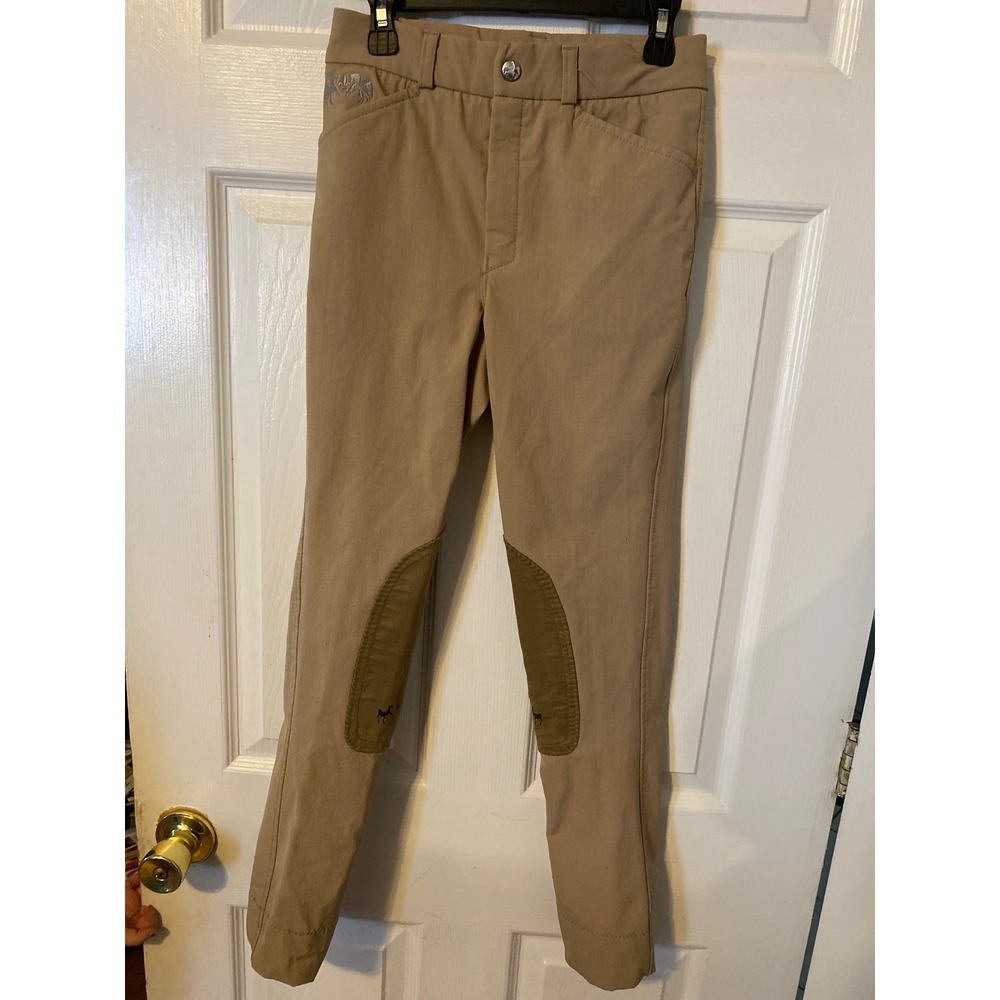 TuffRider Girls Coolmax Champion Front Zip Jods Euroseat Safari Taupe Size 14